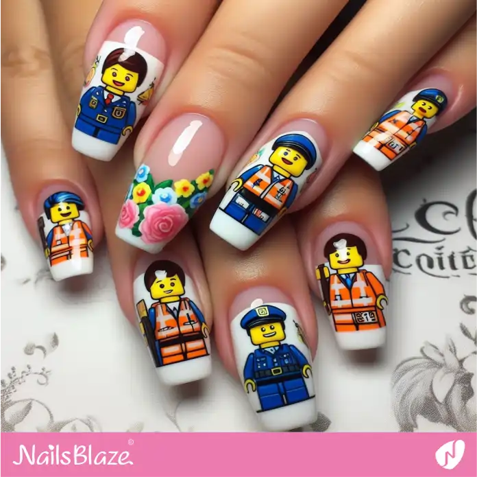 LEGO Town City Minifigures with Police Officer Nail Design | Game Nails - NB2731